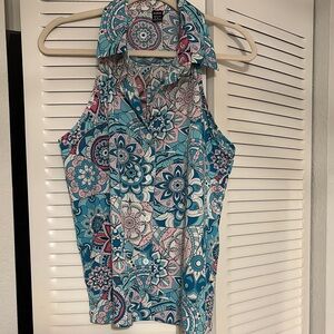 SHEIN Blue Sleeveless Notched Collar Blouse